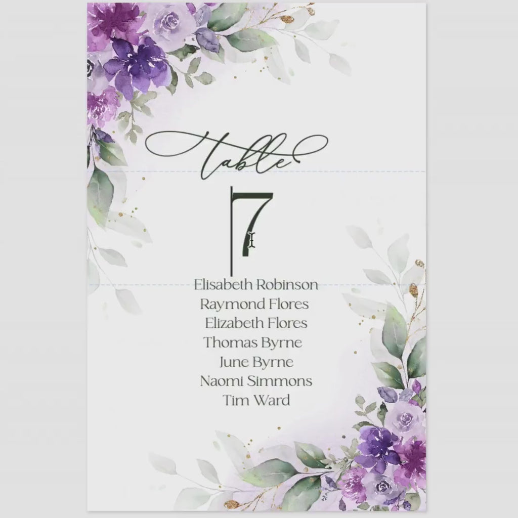 Lilac Wedding Seating Chart Template: Purple & Sage Green Floral (DIY Printable Card