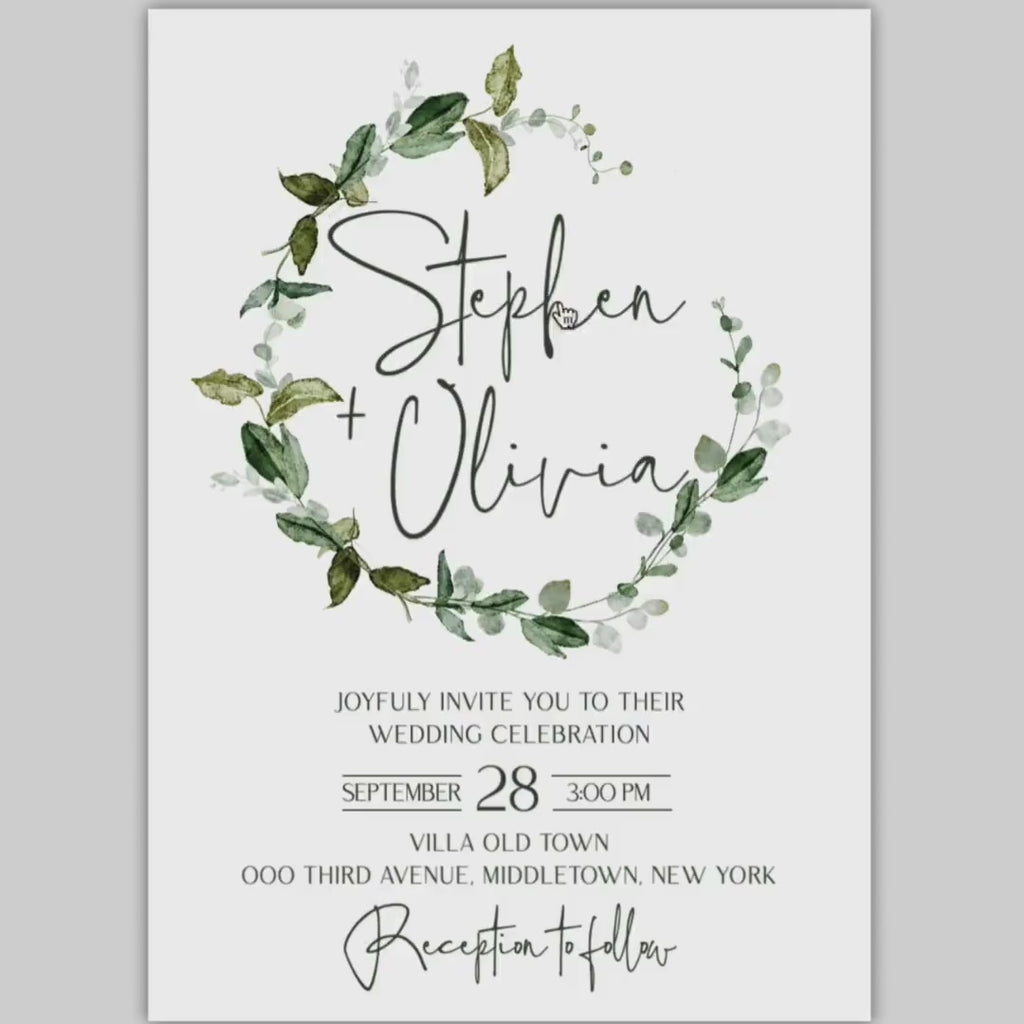 Greenery Wreath Wedding Invitation Template: Eucalyptus Invite (Printable)