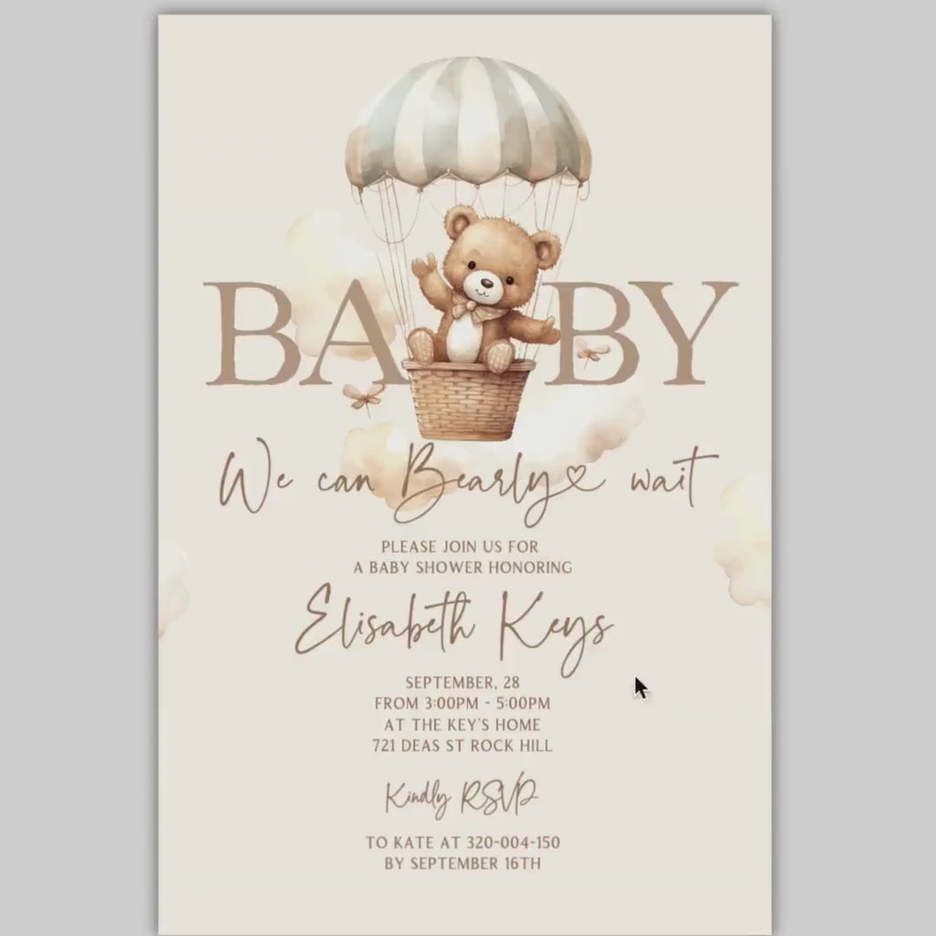Teddy Bear Baby Shower Invitation: Boy or Girl (Digital Invite)