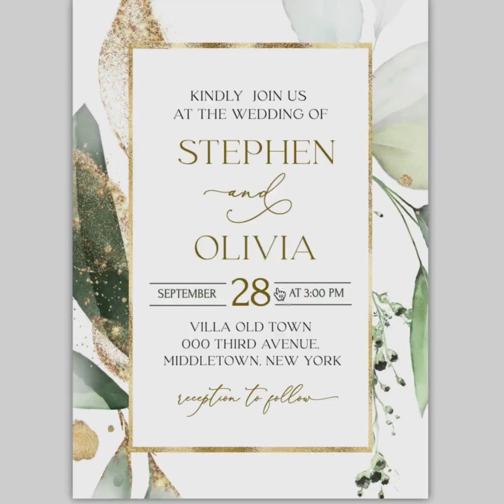 Sage Wedding Invitation Template | Green & Gold Design | Greenery Eucalyptus | Try Before Buy | Instant Download | GRACE LE220