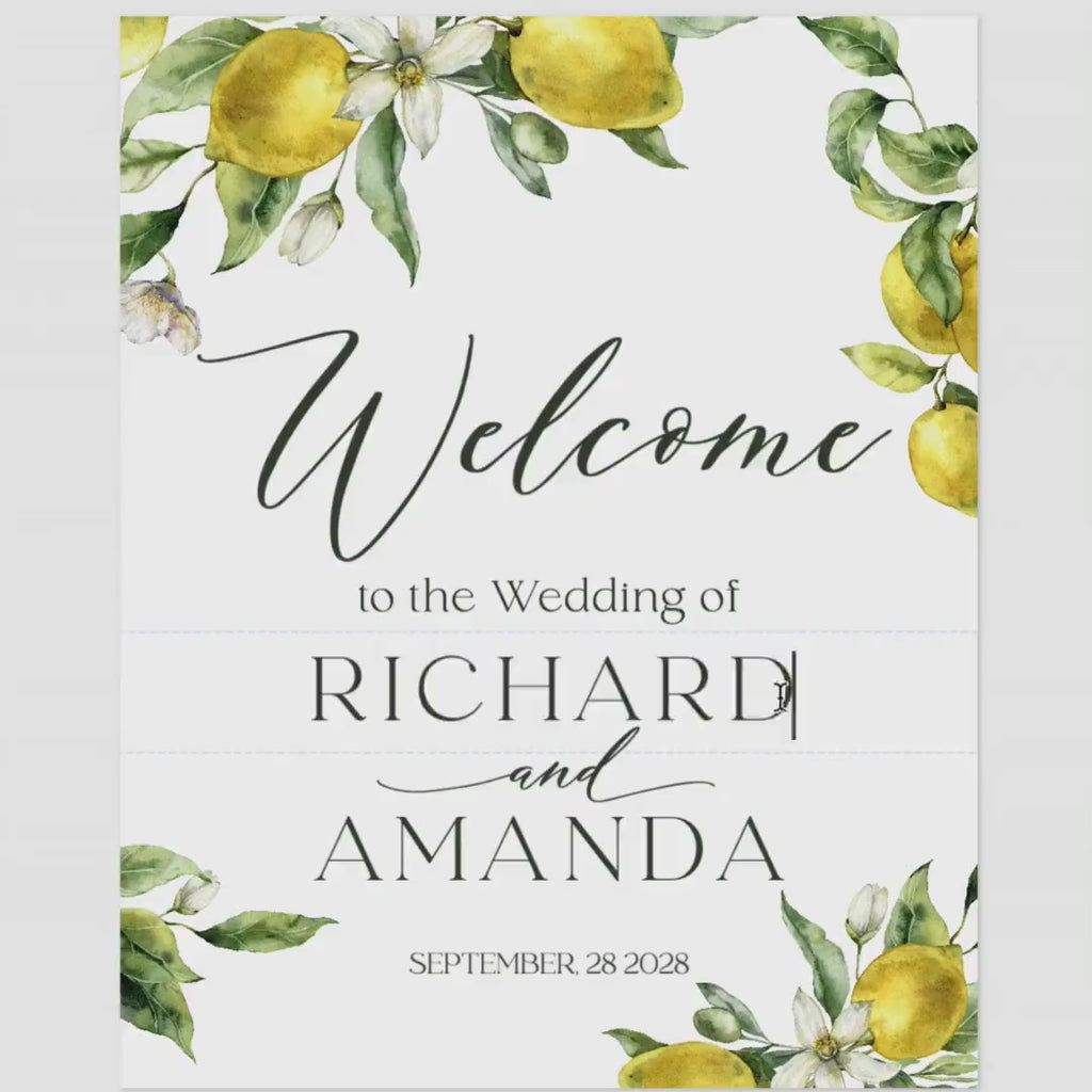 Wedding Welcome Sign Template Lemon Citrus Italian Printable Welcome Poster Board Editable