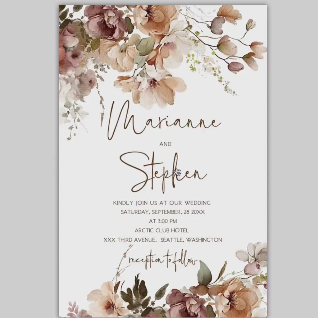 Terracotta Floral Wedding Invitation Template: Editable Boho Design