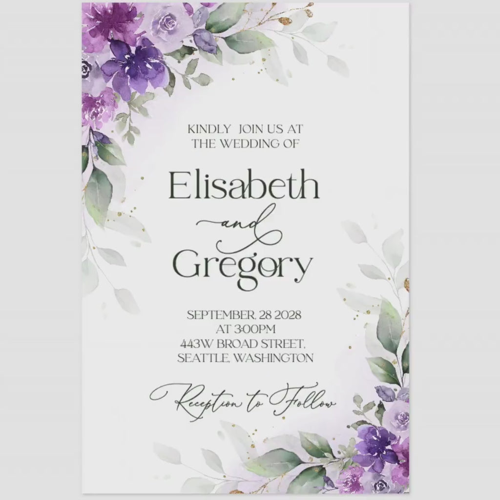 Lilac Floral Wedding Invitation Template: Editable Lavender Card (5x7, A6, Digital Download