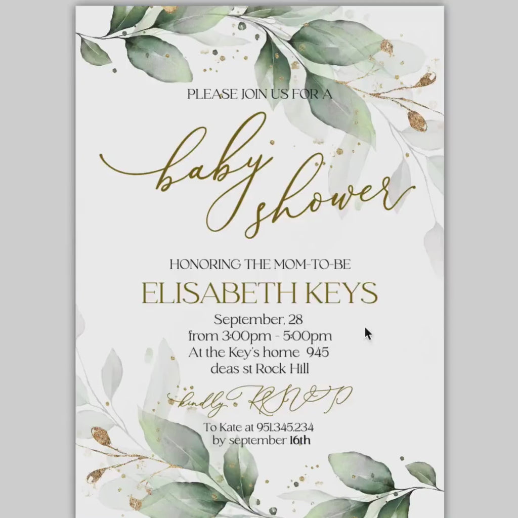 Sage Baby Shower Invitation Set Template Printable Greenery Gold Gender Neutral Baby Shower Invite Bundle Editable Boho GRACE LE220