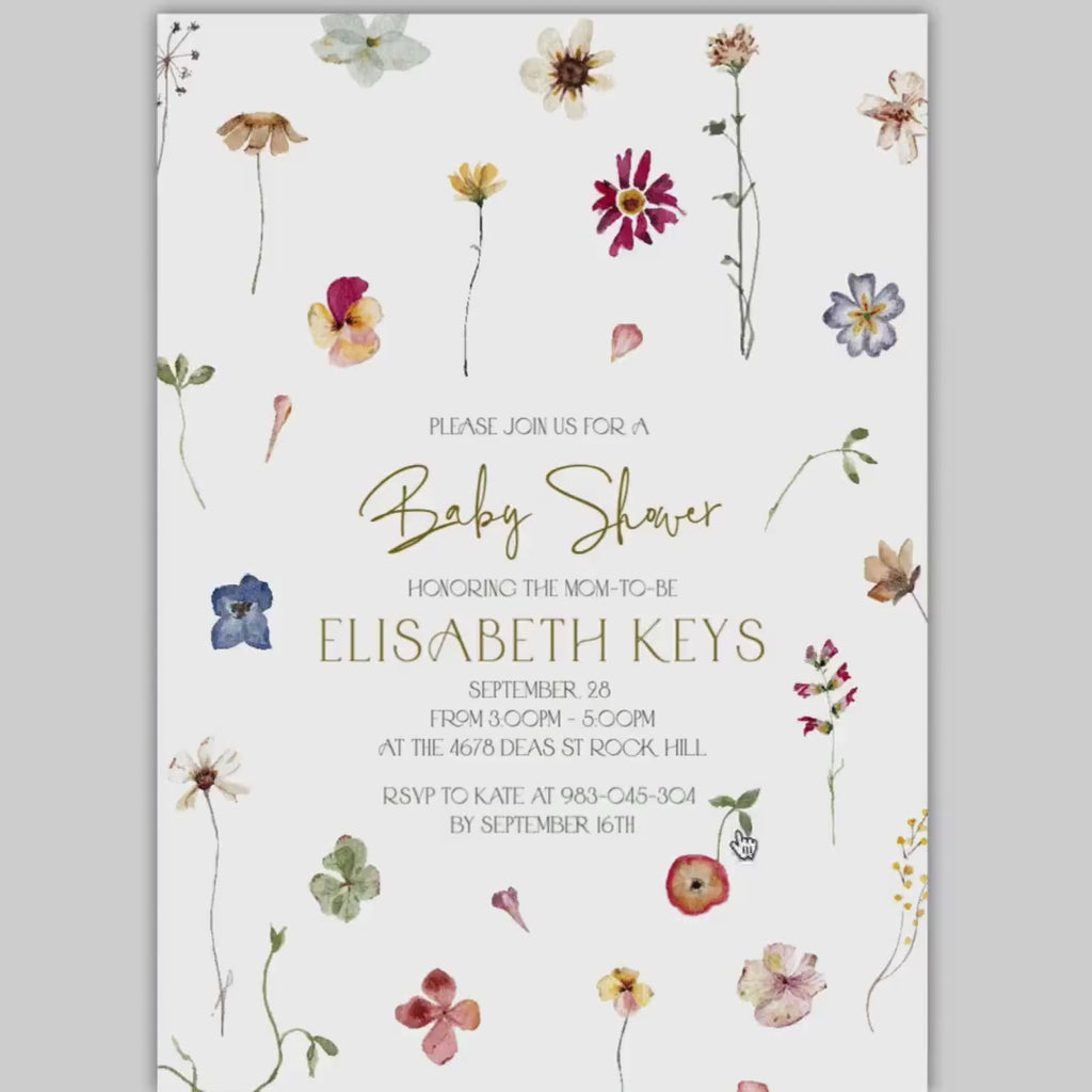 Wildflowers Baby Shower Invitation: Rustic Boho Floral (Instant Download)
