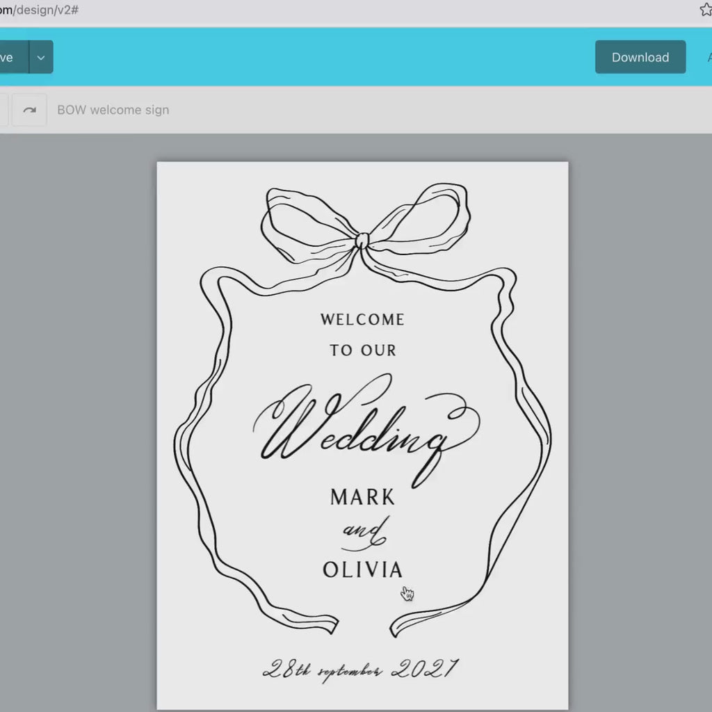 Minimalist Wedding Welcome Sign Template: Bow Hand Drawn Design (Printable)
