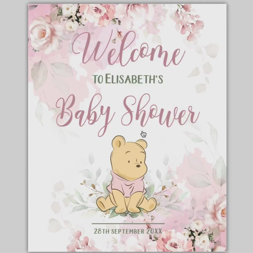 Winnie the Pooh Baby Shower Welcome Sign Template: Pink Bear Poster (Digital Download)