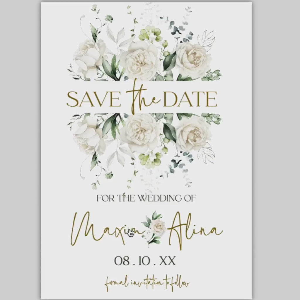 Floral Save the Date Template: Creamy Rose, Greenery & Gold (Digital Download)