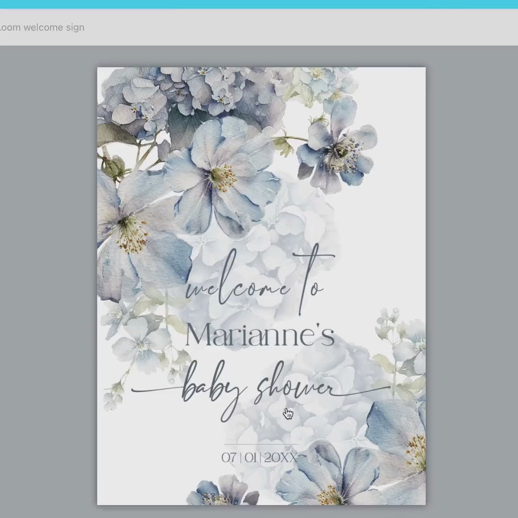 Baby Shower Welcome Sign Template | Editable Dusty Blue Welcome Poster, Printable Floral Baby Shower Welcome sign, Welcome Board SKY | LE100