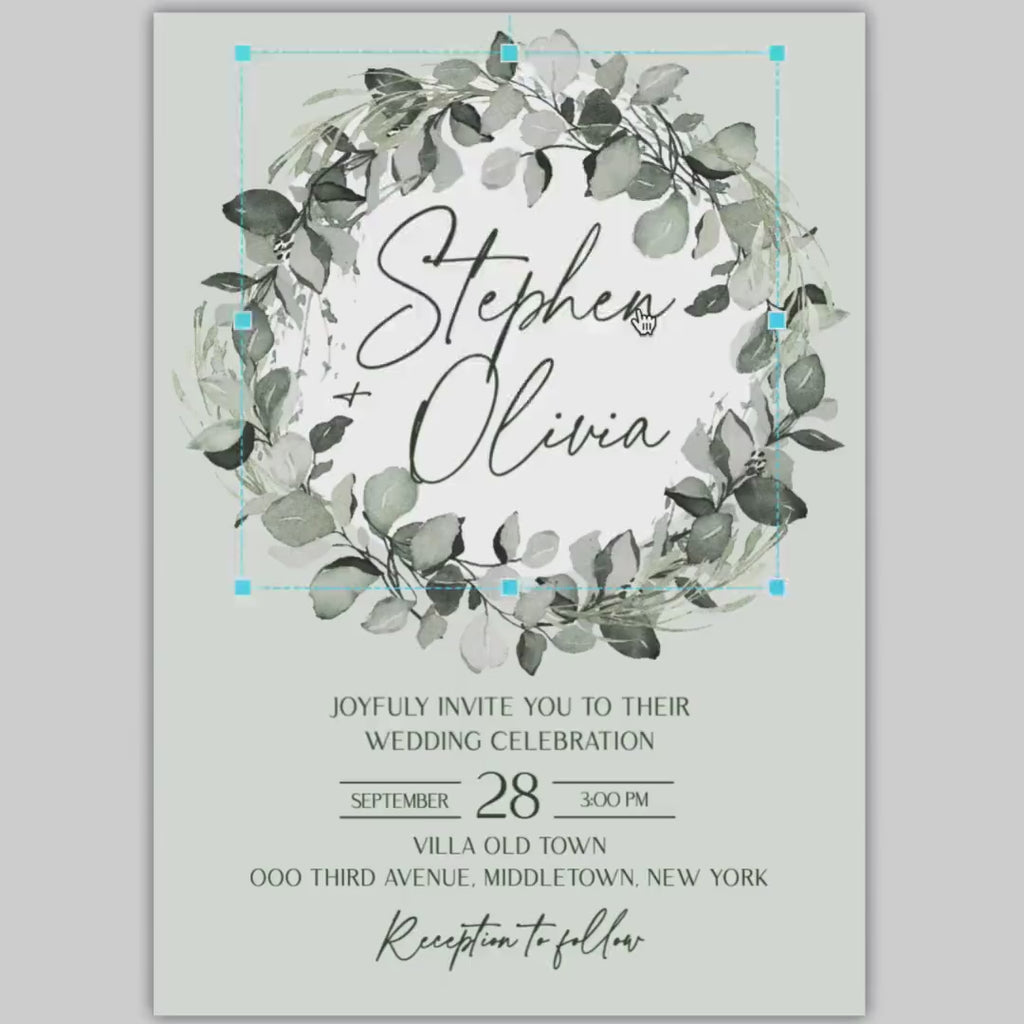Eucalyptus Wreath Wedding Invitation: Modern Greenery (Digital)