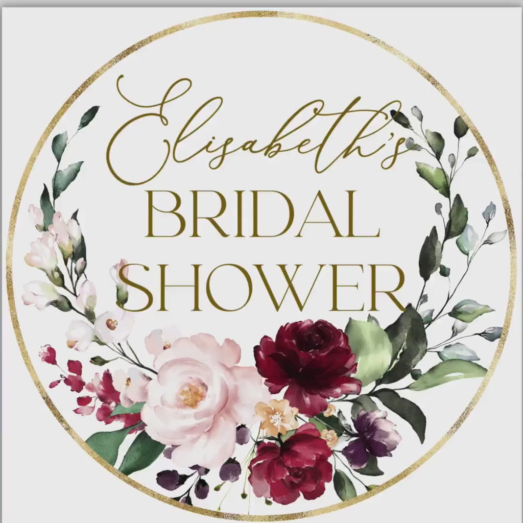 Burgundy Floral Bridal Shower Cupcake Toppers: Editable Template