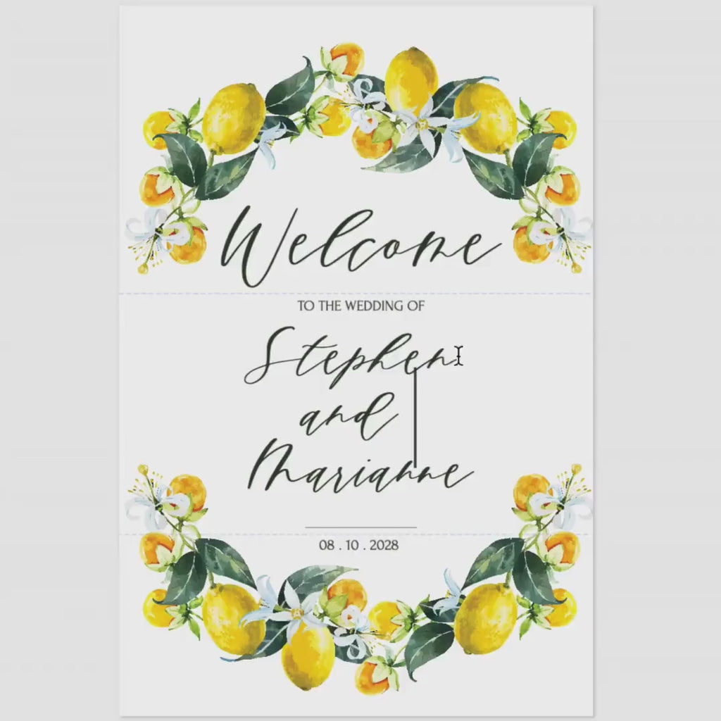 Lemon Citrus Wedding Welcome Sign Template: Italian Decor (Printable Digital Download)