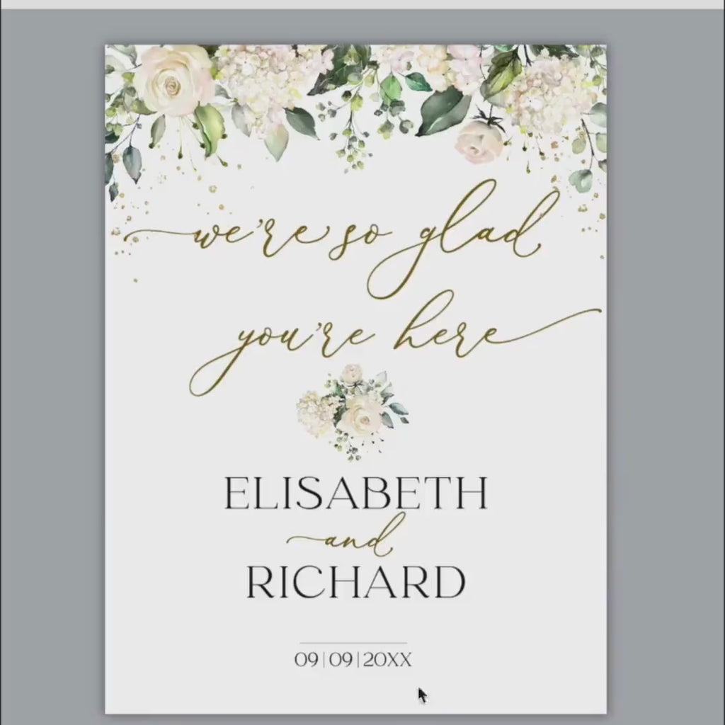 Floral Wedding Welcome Sign Template: Cream Ivory Flowers (Printable Digital Download)  MIA | LE150