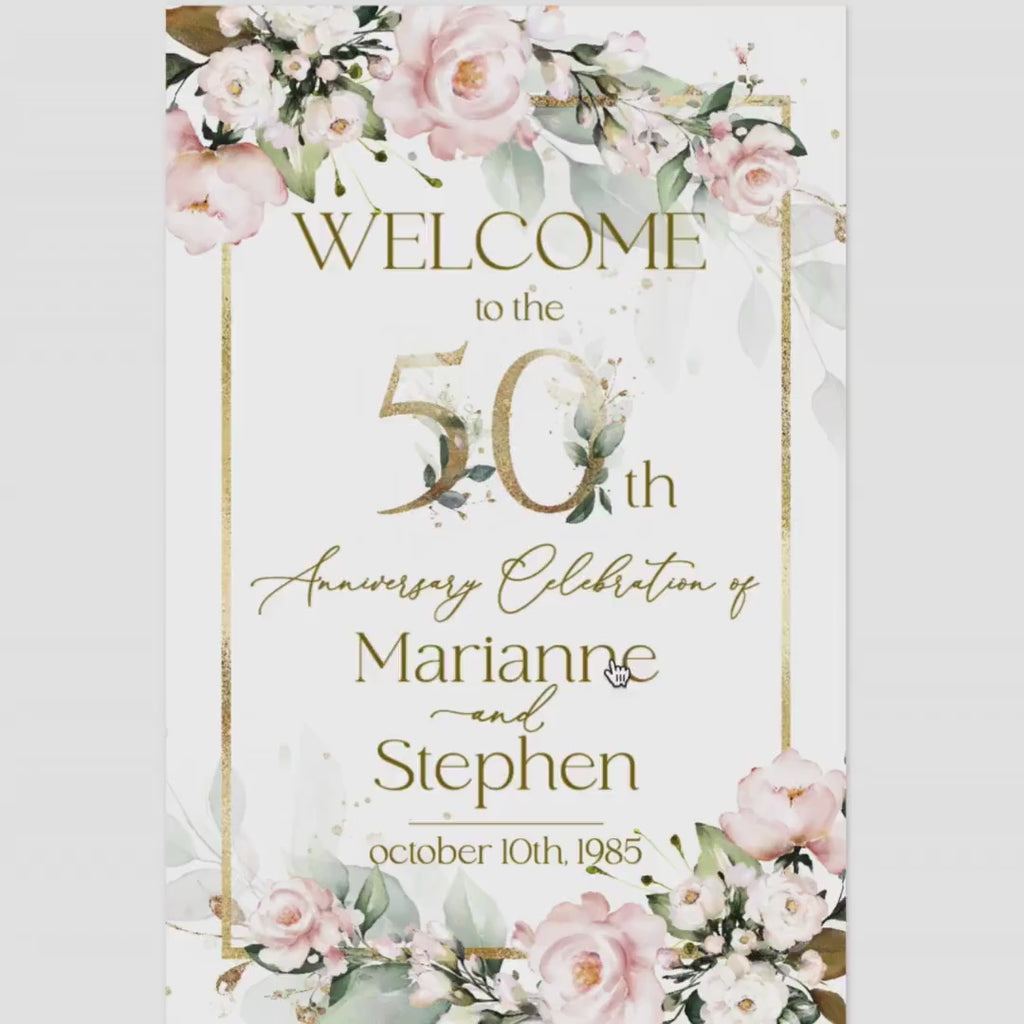 50th Anniversary Welcome Sign Template: Golden Party Decor (Printable Digital Download) ROSIE LE350