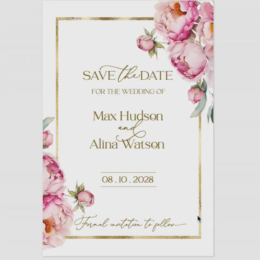 Peony Floral Save the Date Template: Editable Wedding Cards (5x7, 4x6)