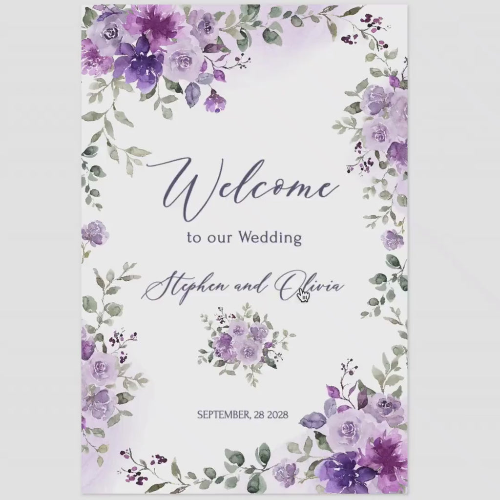 Lilac Wedding Welcome Sign: Watercolor Floral, Editable Template (Printable Poster, Digital Download
