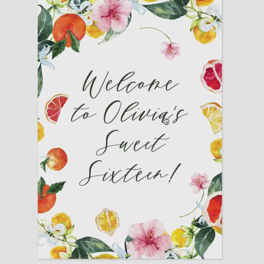 Sweet Sixteen Welcome Sign Template: Dolce Vita Citrus Birthday Decor (Printable Digital Download)