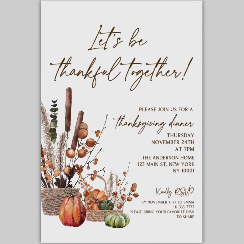 Thanksgiving Dinner Invitation Template | Pumpking Thanksgiving Feast Invitation, Fall Autumn Editable Invites for dinner party invite BP700