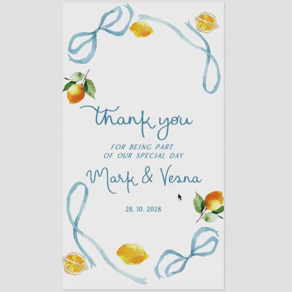Mediterranean Lemon Thank You Card: Blue Italian Design (Digital Download, Editable Template)