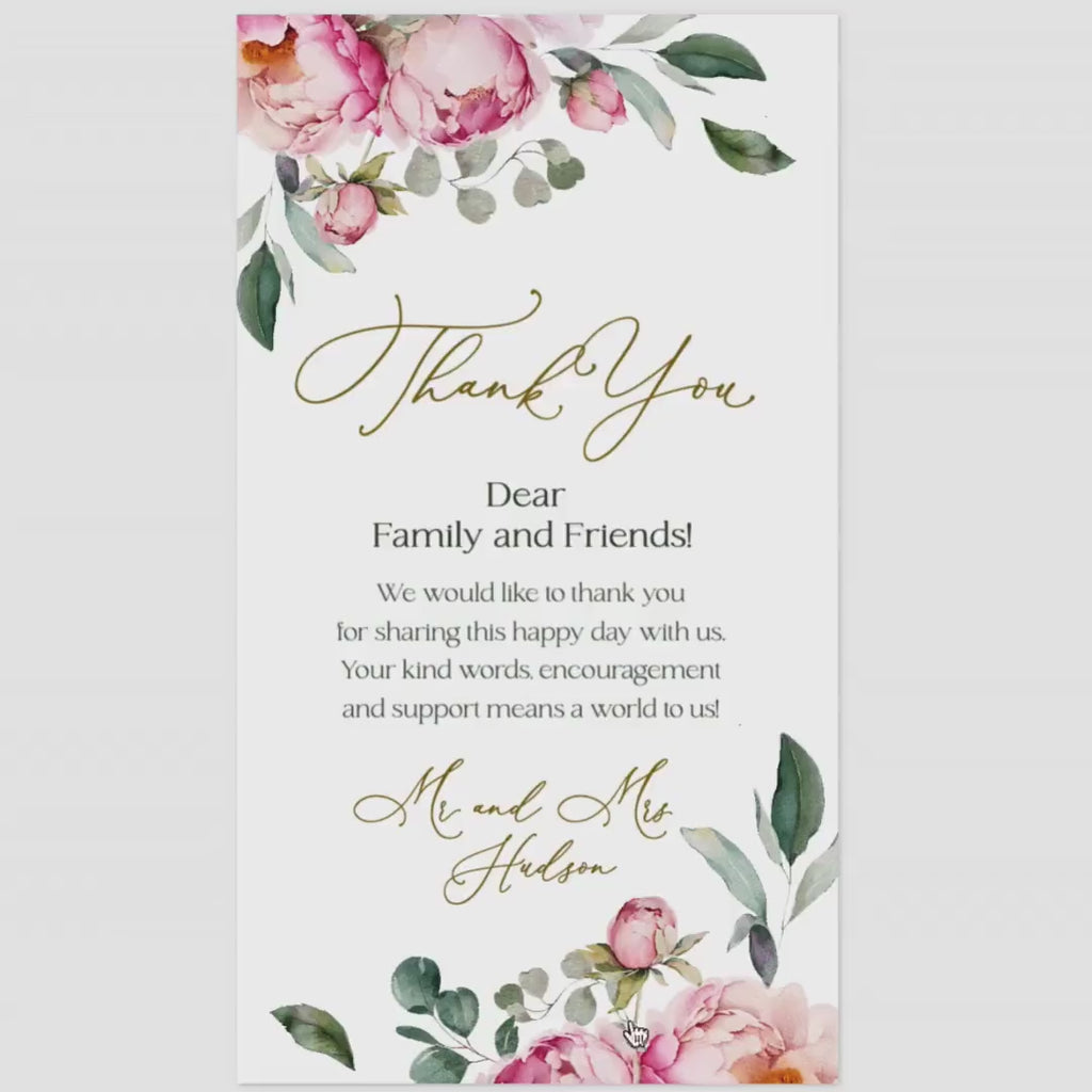 Peony Thank You Card: Pink Floral Mobile Template (Digital Download)