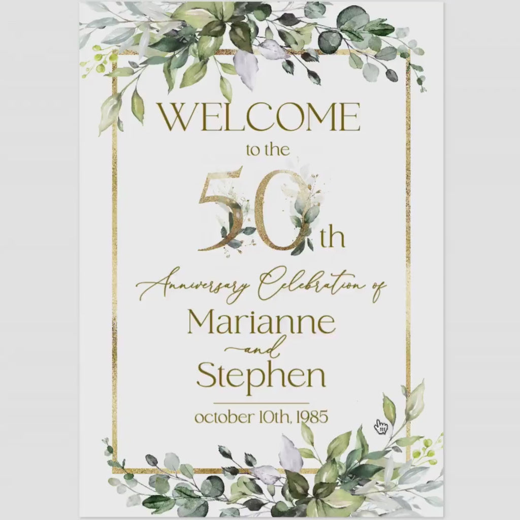 Sage Green & Gold 50th Anniversary Welcome Sign Template (Printable Poster, Digital Download)