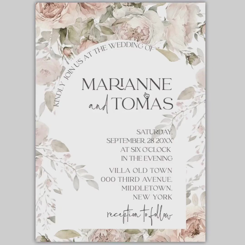 Dusty Rose Floral Wedding Invitation Template (Editable)