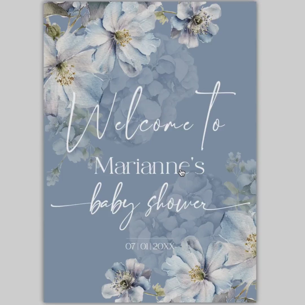 Blue Floral Baby Shower Welcome Sign: Printable Poster