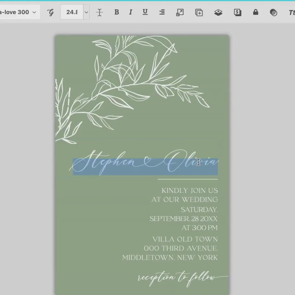 Minimalist Wedding Invitation Template | Modern Minimalistic Wedding invite | Sage Wedding Invitation with foto