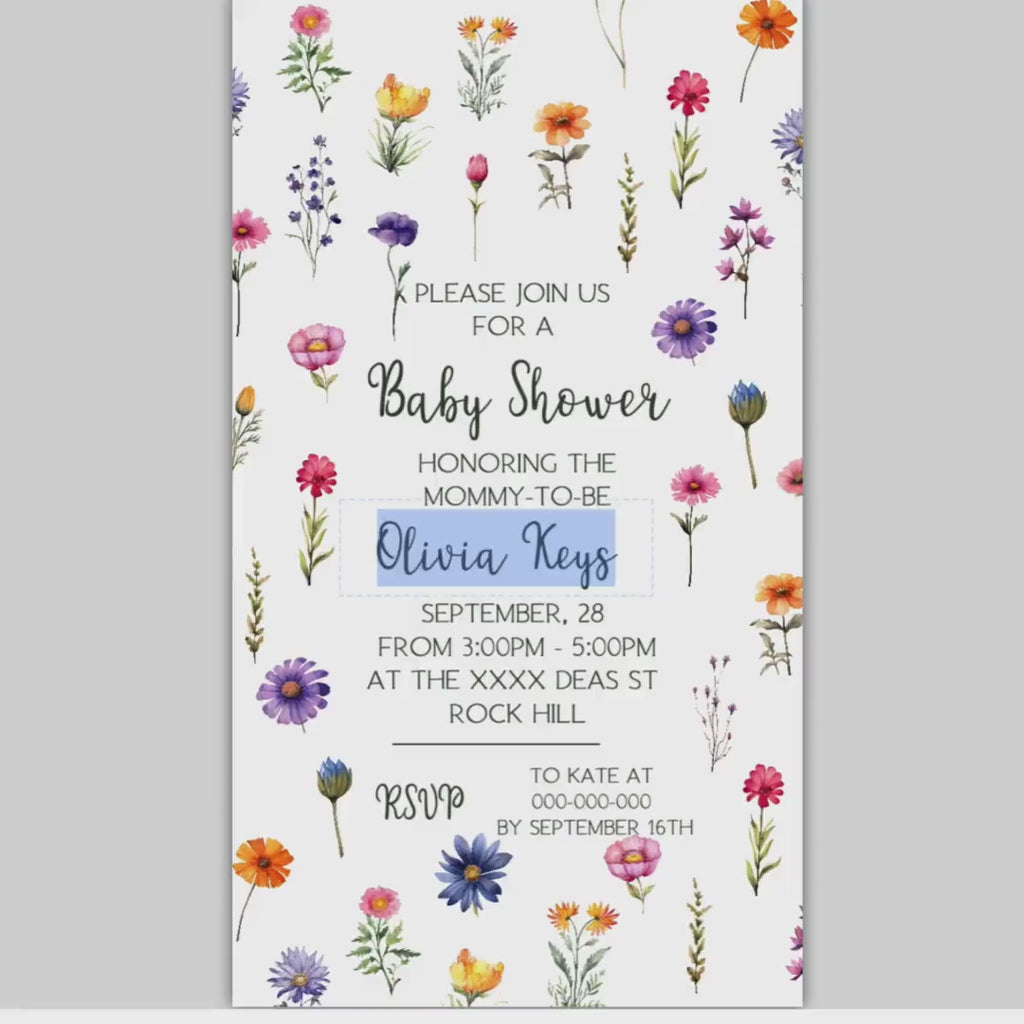 Wildflowers Baby Shower Invitation Template: Boho Floral Invite (Printable)