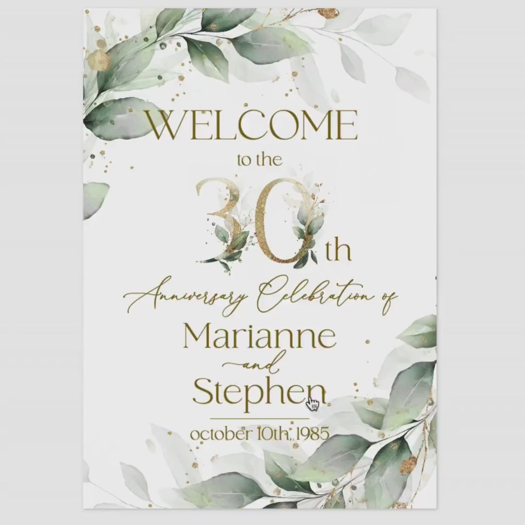 30th Anniversary Welcome Sign Template: Sage Green Printable (Digital Download)