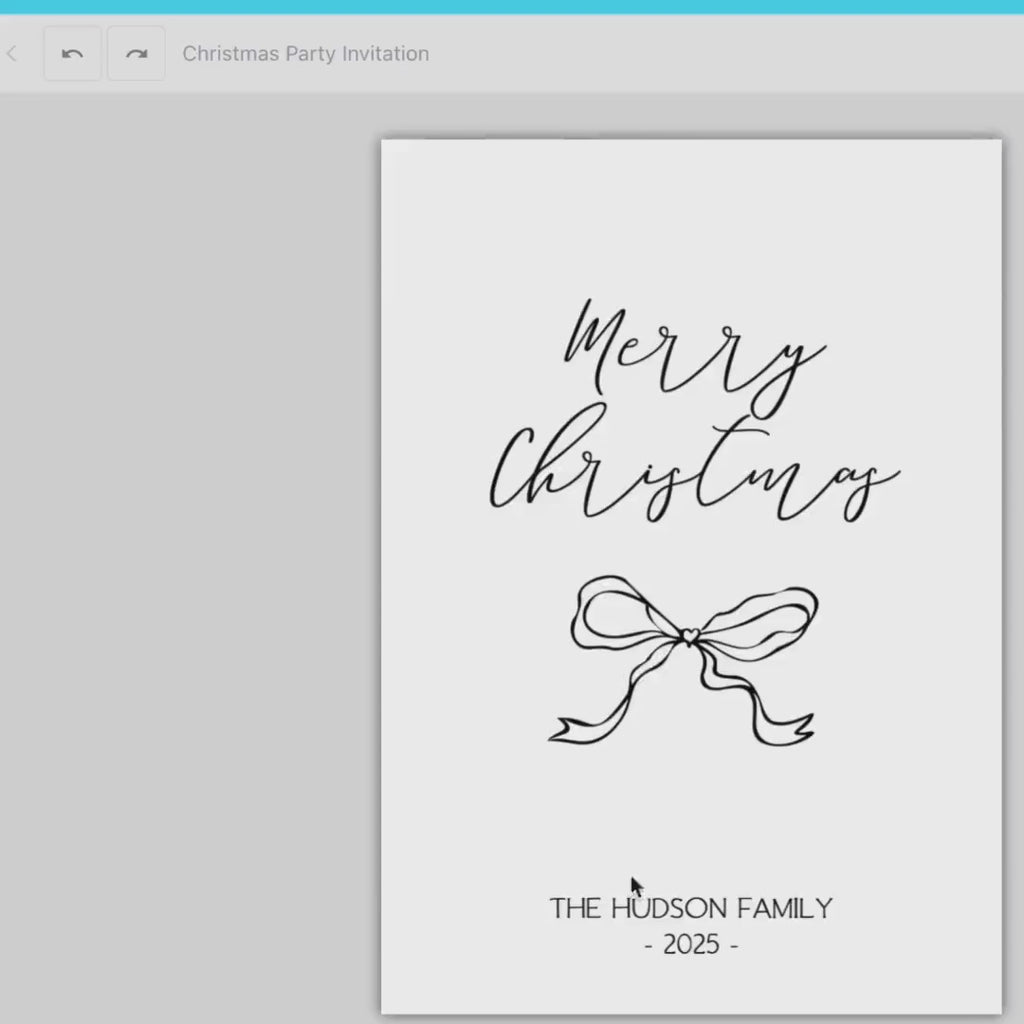 Bow Christmas Card Template | Hand Written Christmas Holiday Card | Hand Drawn Christmas Card | BP800