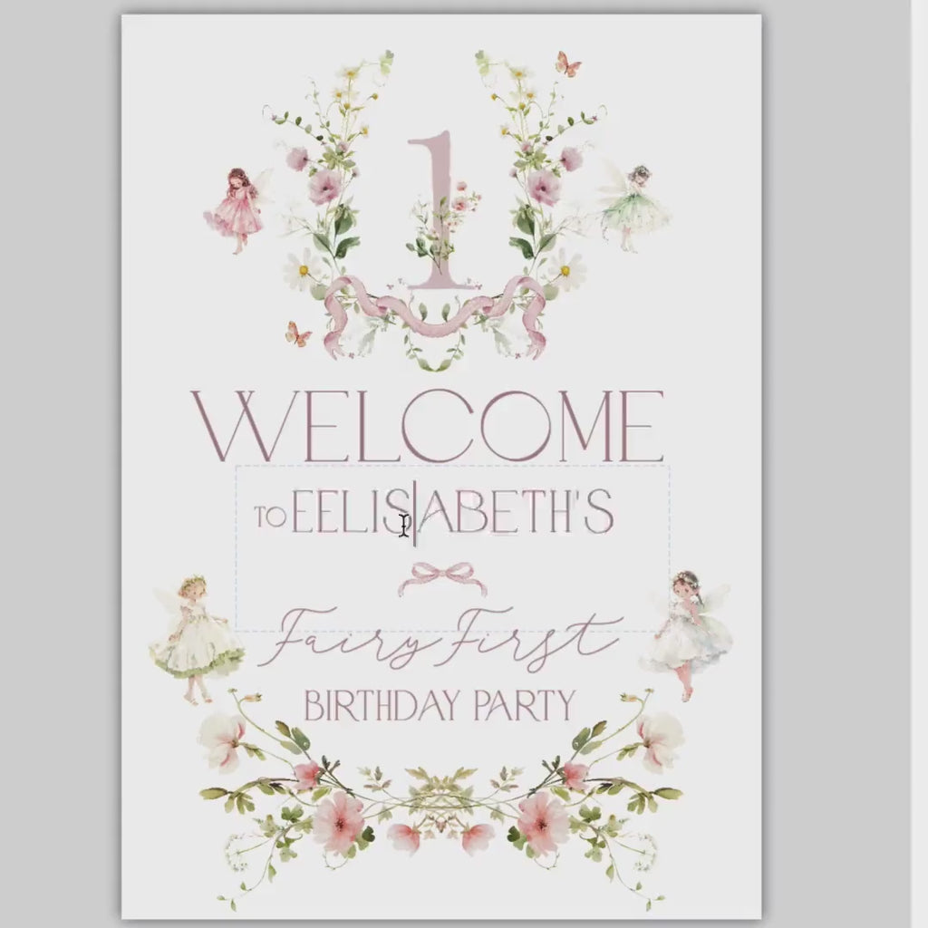 Fairy 1st Birthday Welcome Sign Template: Pink Floral Printable (Editable Digital Download
