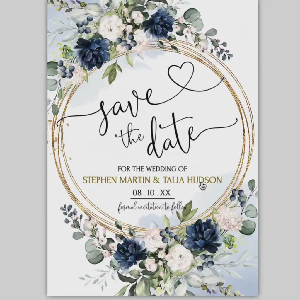 Floral Navy Save the Date Template: Editable Printable Card