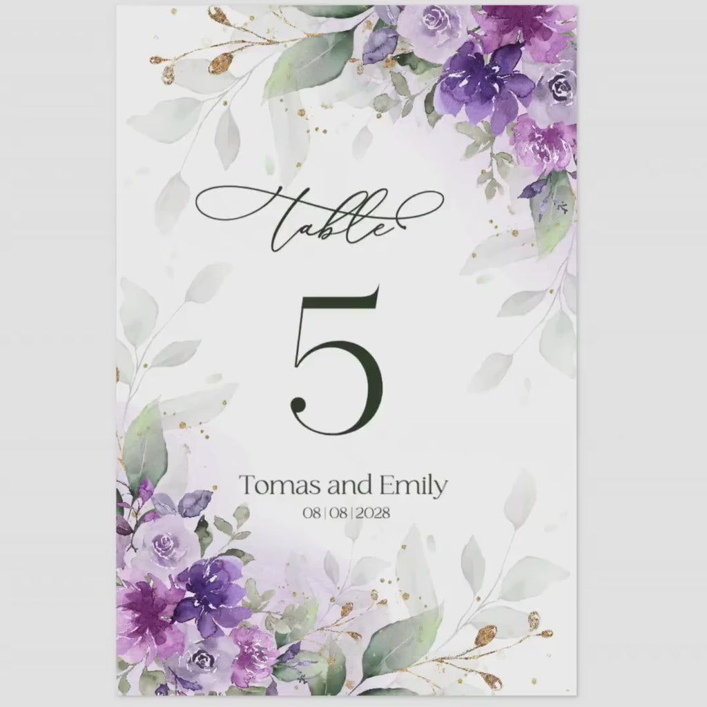 Lilac Floral Table Numbers Template: Editable Wedding Reception Cards (5x7 & 4x6) (Digital Download
