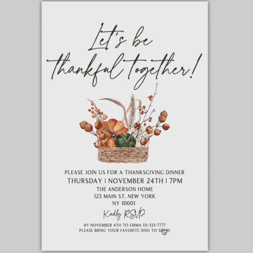 Thanksgiving Dinner digital Invitation | Pumpking Thanksgiving Feast Electronic Invitation Template  Fall Invitation dinner party BP700