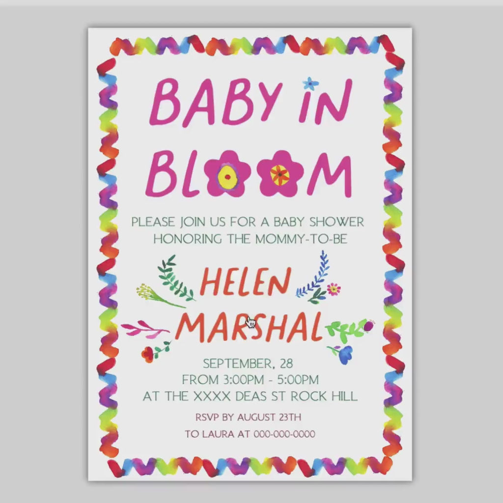Floral Bridal Shower Invitation Template: Hand-Painted Design (Digital Download)
