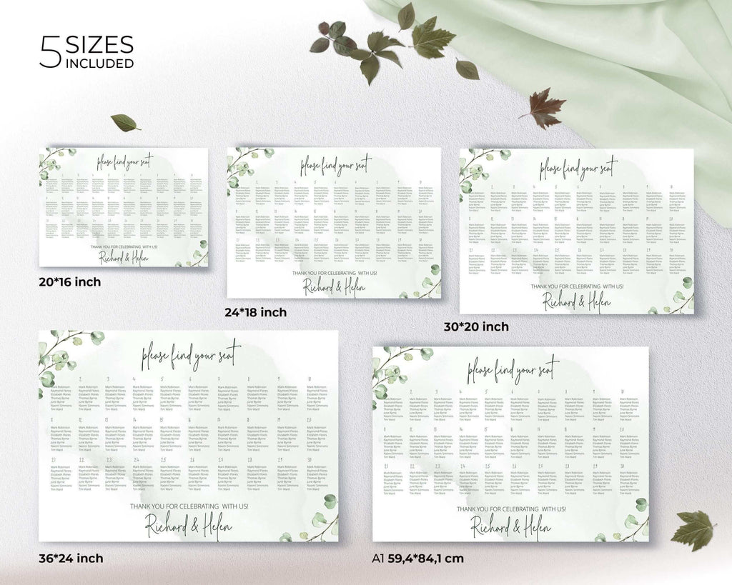 Seating Chart Wedding Sign, Sage Green Eucalyptus, DIY Printables