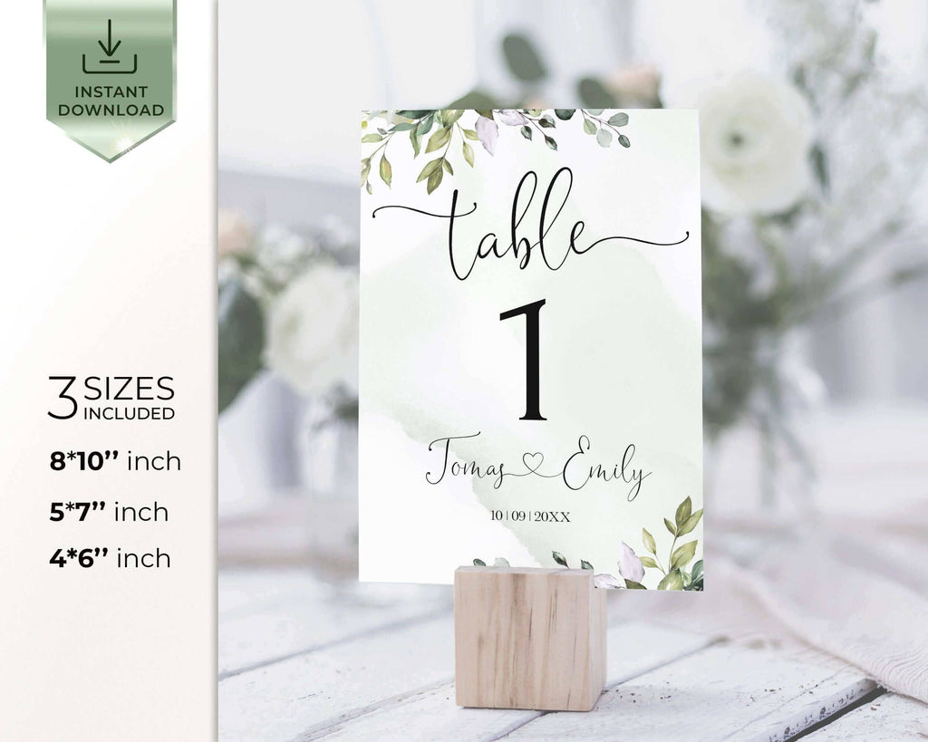 AMELIA - Editable Eucalyptus Wedding Table Number Template, Greenery Wedding Number, Printable Greenery Table Number, DIY