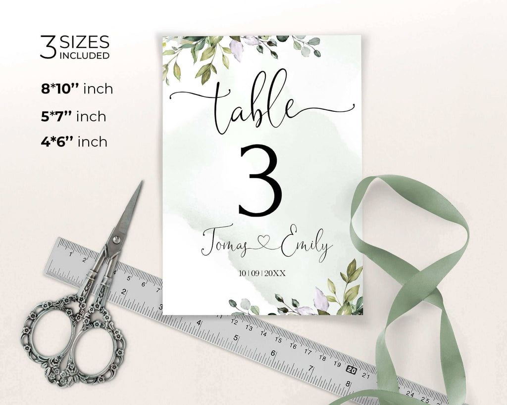 AMELIA - Editable Eucalyptus Wedding Table Number Template, Greenery Wedding Number, Printable Greenery Table Number, DIY