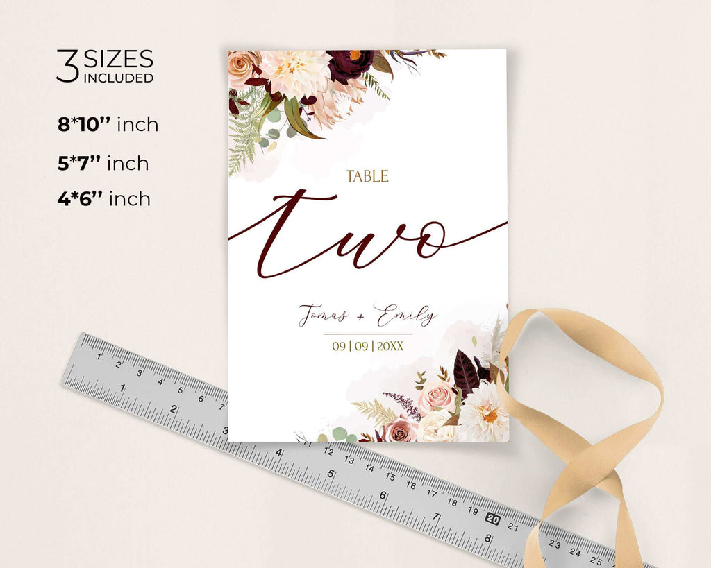 AUTUMN - Rustic Table Numbers Template, Autumn Printable Wedding Table card, INSTANT Download, Editable Rust Table Numbers