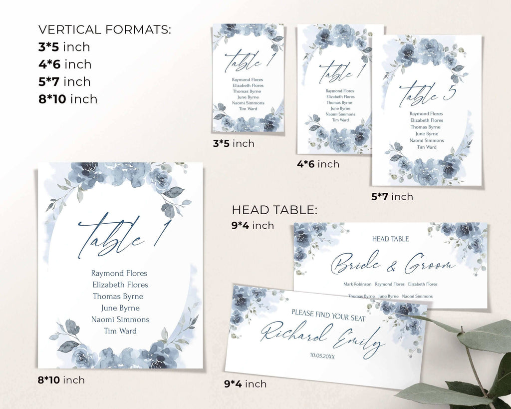 SKYLA - Table Seating Chart Template, Dusty blue Wedding Seating chart Cards, Hanging Seating Chart Wedding Template, Wedding Seating plan