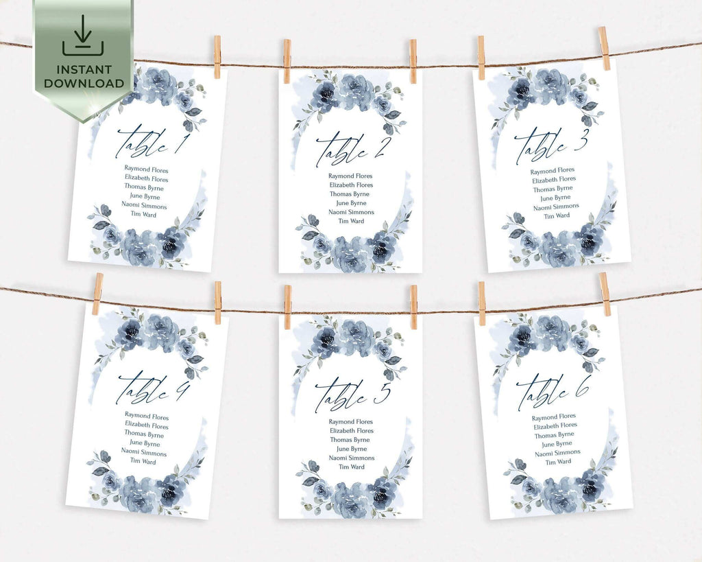 SKYLA - Table Seating Chart Template, Dusty blue Wedding Seating chart Cards, Hanging Seating Chart Wedding Template, Wedding Seating plan