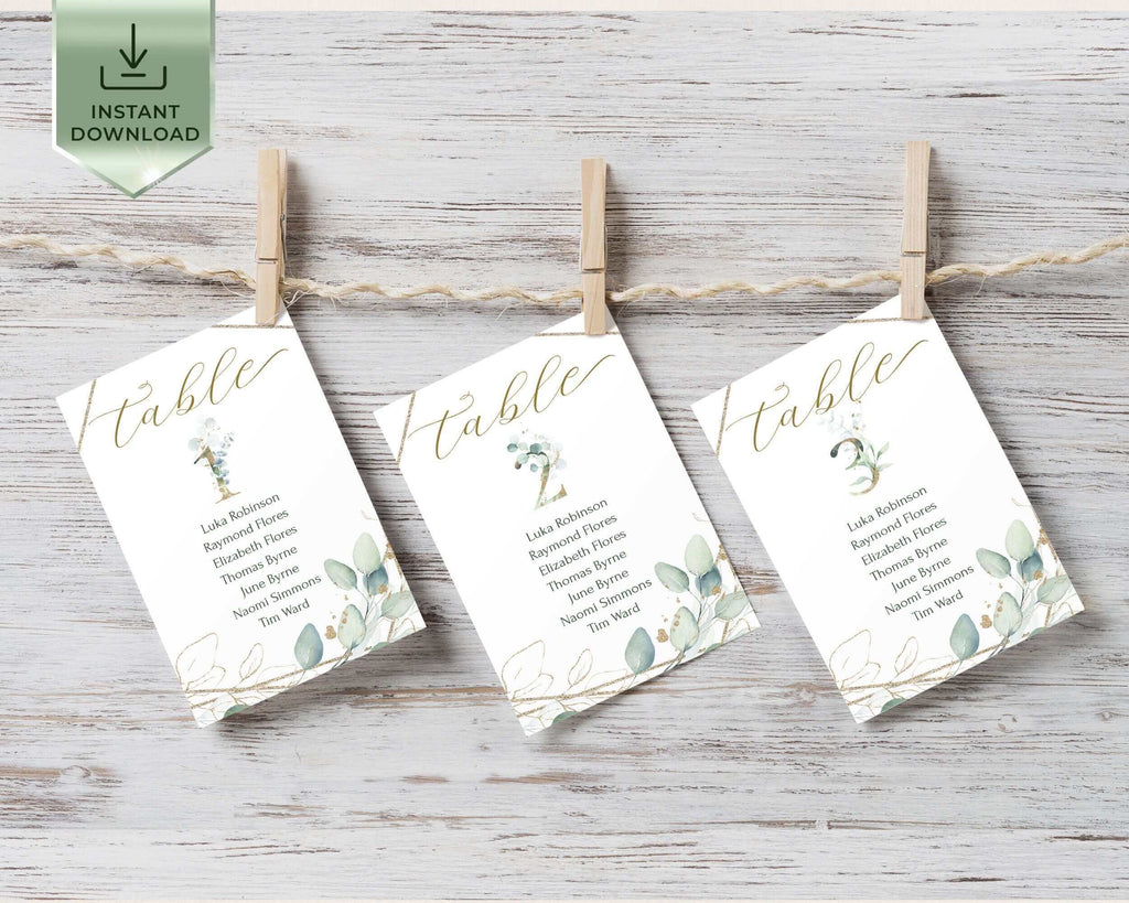 Wedding Seating Plan Cards | Sage Green & Gold | Geometric Printables 