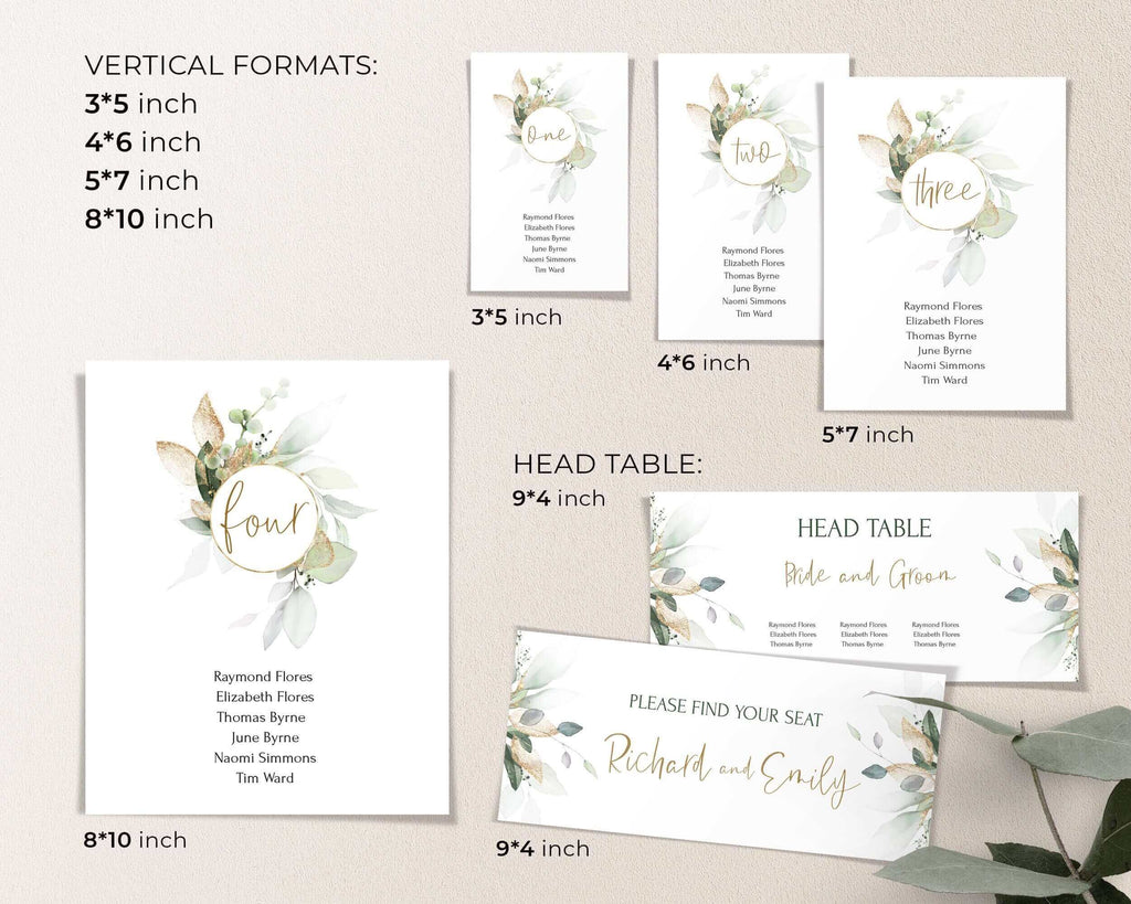 Seating Chart Cards, Editable Template, Sage Green & Gold, DIY Wedding