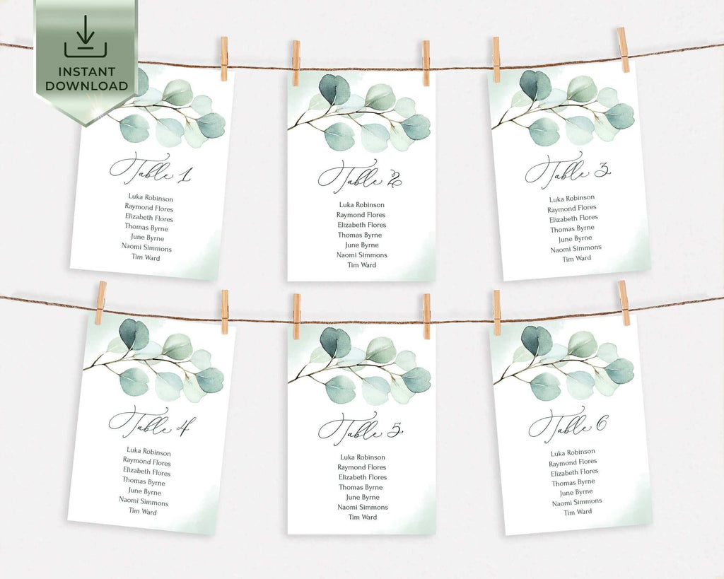 Hanging Table Plan, Sage Green Eucalyptus, Editable Wedding Templates