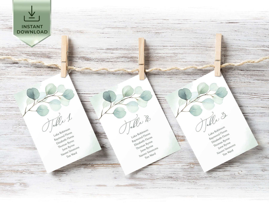 Hanging Table Plan, Sage Green Eucalyptus, Editable Wedding Templates