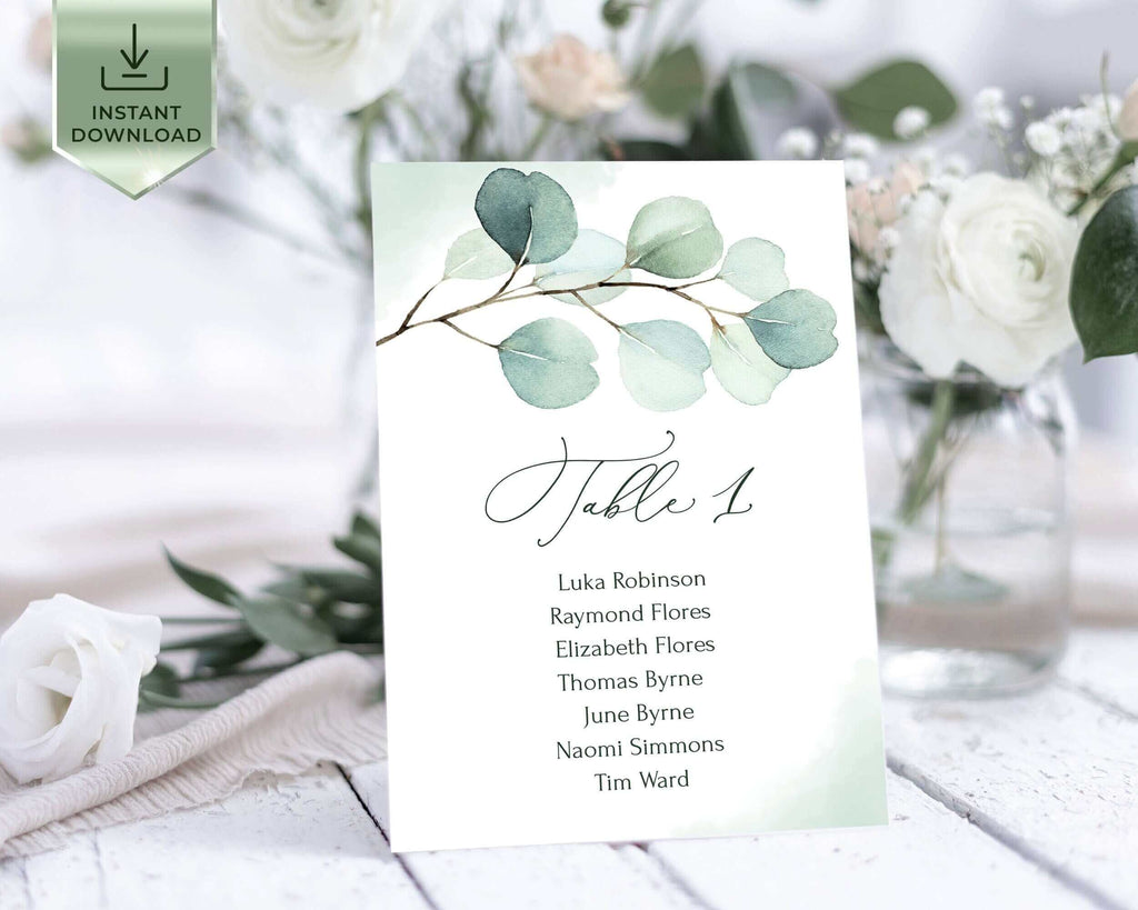 Hanging Table Plan, Sage Green Eucalyptus, Editable Wedding Templates