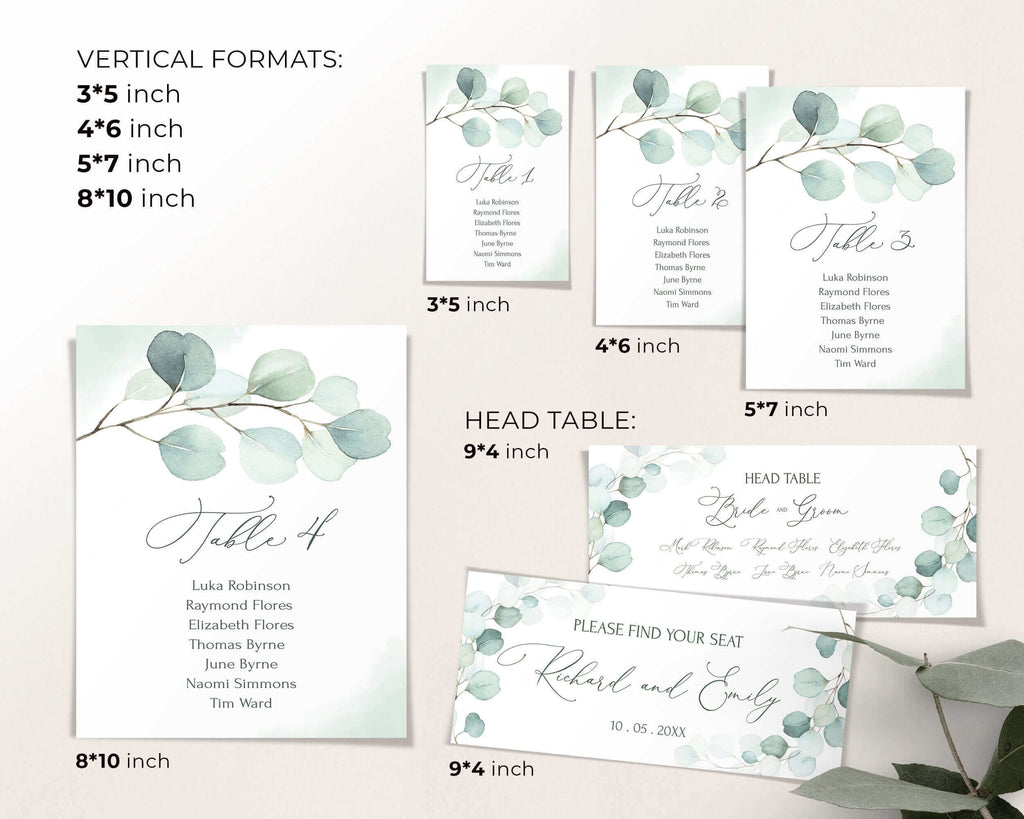 Hanging Table Plan, Sage Green Eucalyptus, Editable Wedding Templates