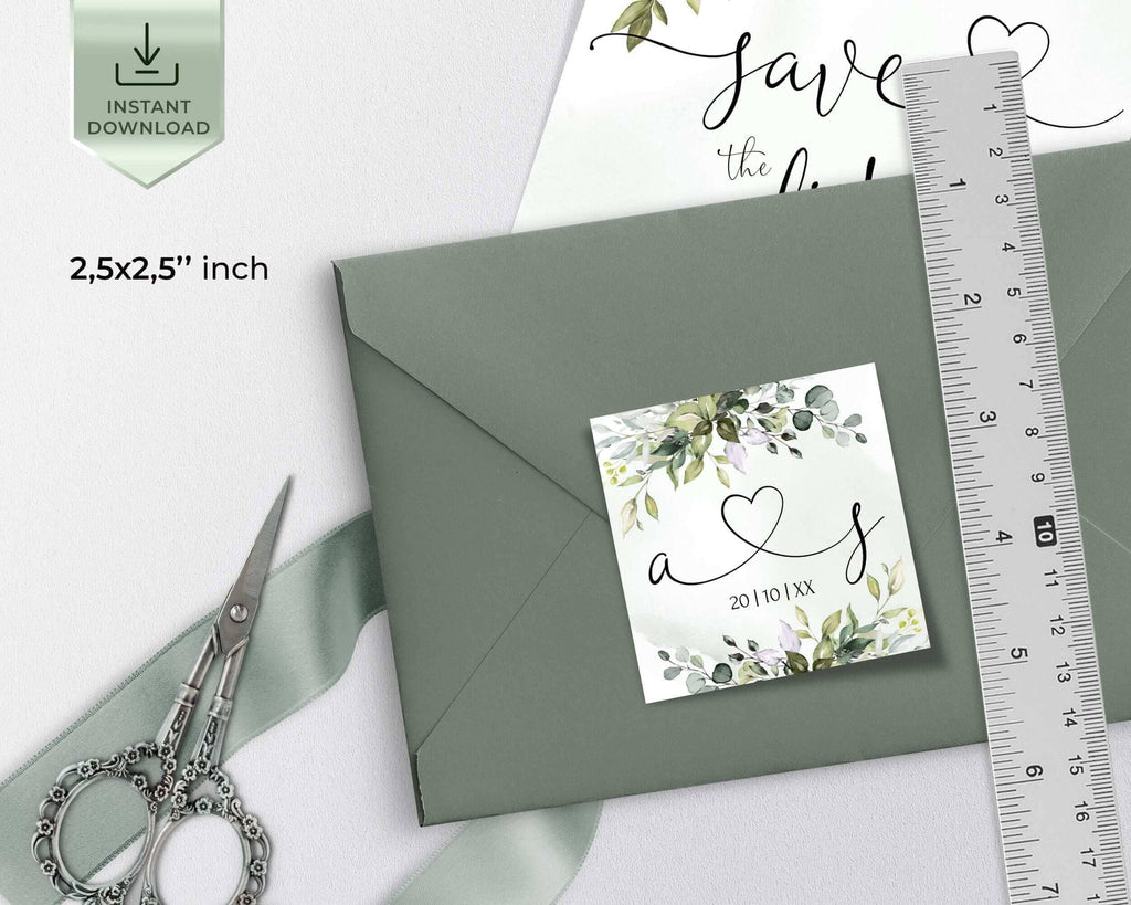 LPE0371 AMELIA - Greenery Eucalyptus Initial Tag Template, Editable Initial Tags, Printable Wedding Initial tag Tag Download, Shower Initial tag