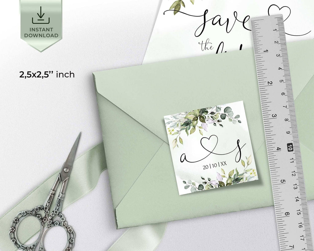 LPE0371 AMELIA - Greenery Eucalyptus Initial Tag Template, Editable Initial Tags, Printable Wedding Initial tag Tag Download, Shower Initial tag